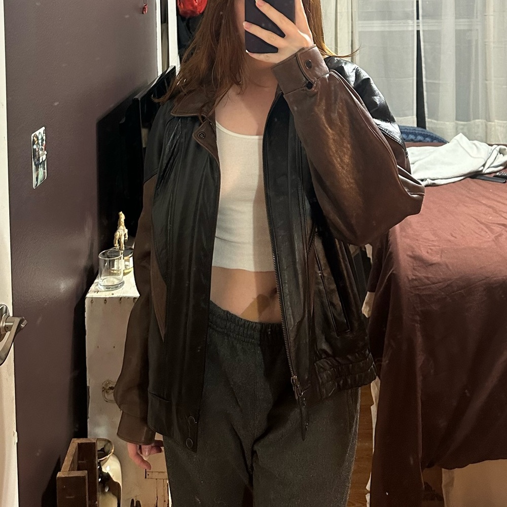 REED BROWN AND BLACK LEATHER JACKET
